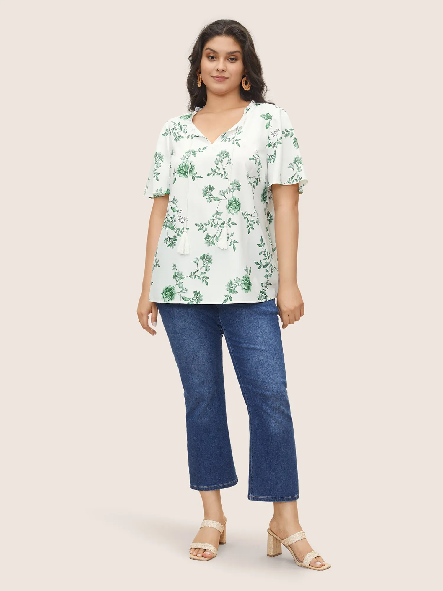 Floral Print Frill Trim Ties Tassels Blouse sold by Bloomchic product image thumbnail 2