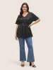 V Neck Polka Dot Elastic Waist T-shirt sold by Bloomchic