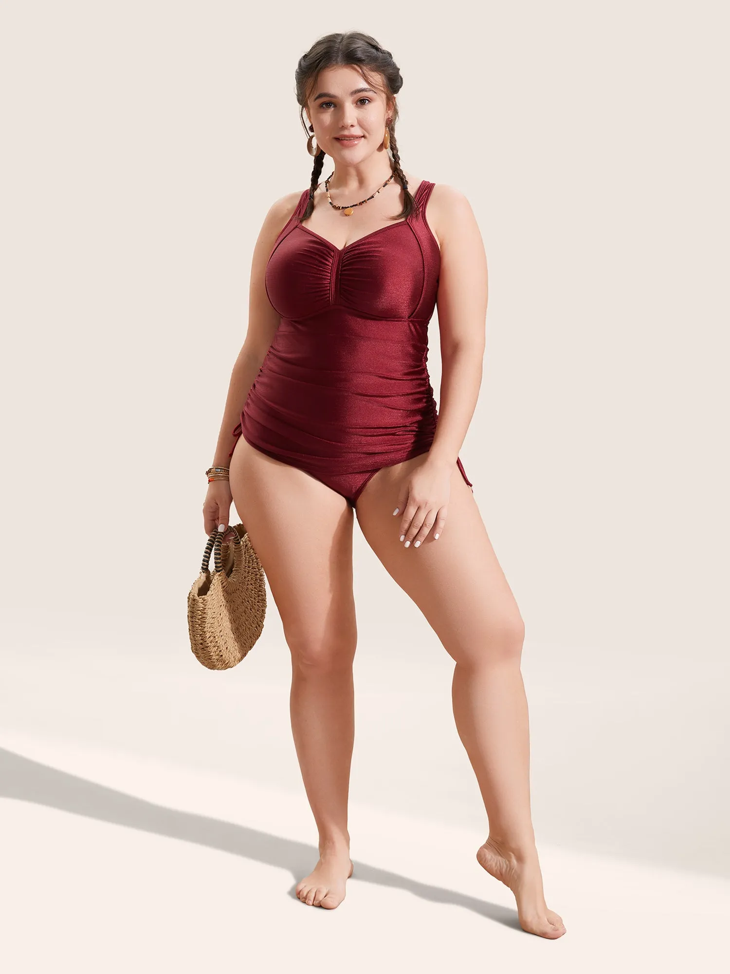 Ruched Skinny Drawstring Heart Neckline One Piece Swimsuit sold by Bloomchic product image thumbnail 4