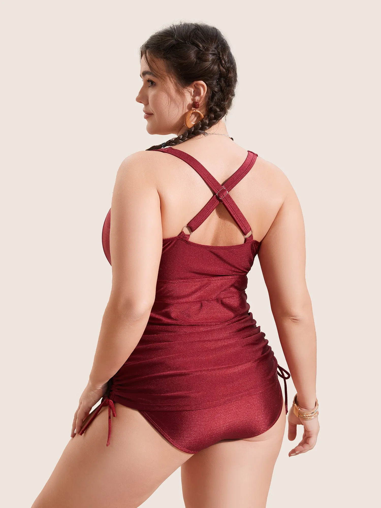 Ruched Skinny Drawstring Heart Neckline One Piece Swimsuit sold by Bloomchic product image thumbnail 3