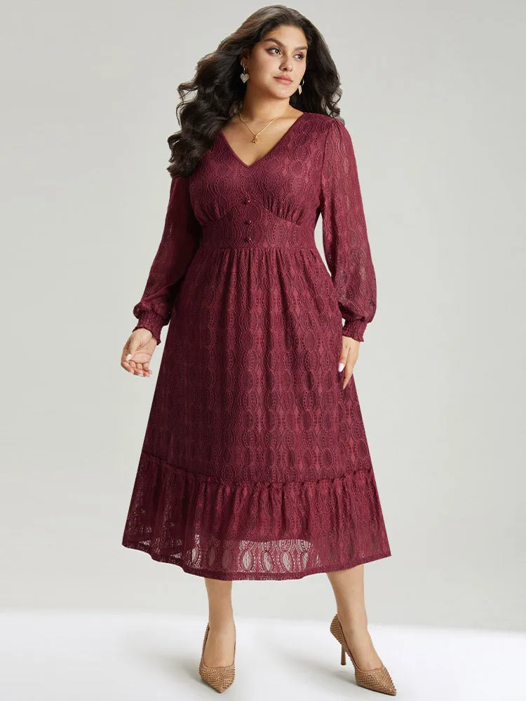 Contrast Lace Button Detail Shirred Ruffle Hem Dress sold by Bloomchic product image thumbnail 3
