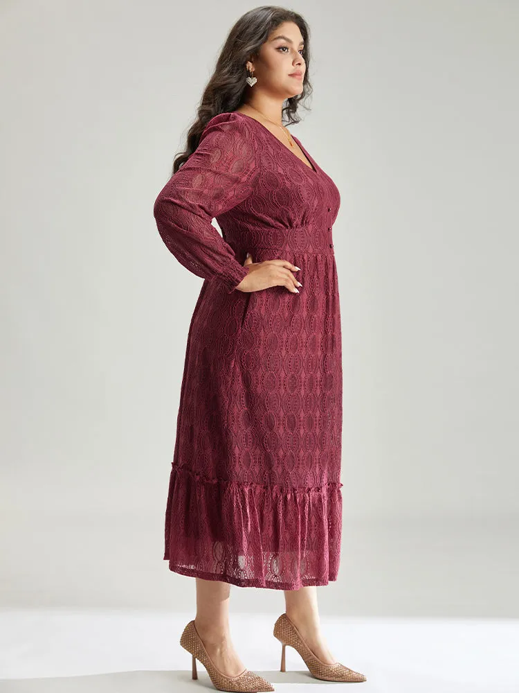 Contrast Lace Button Detail Shirred Ruffle Hem Dress sold by Bloomchic product image thumbnail 5
