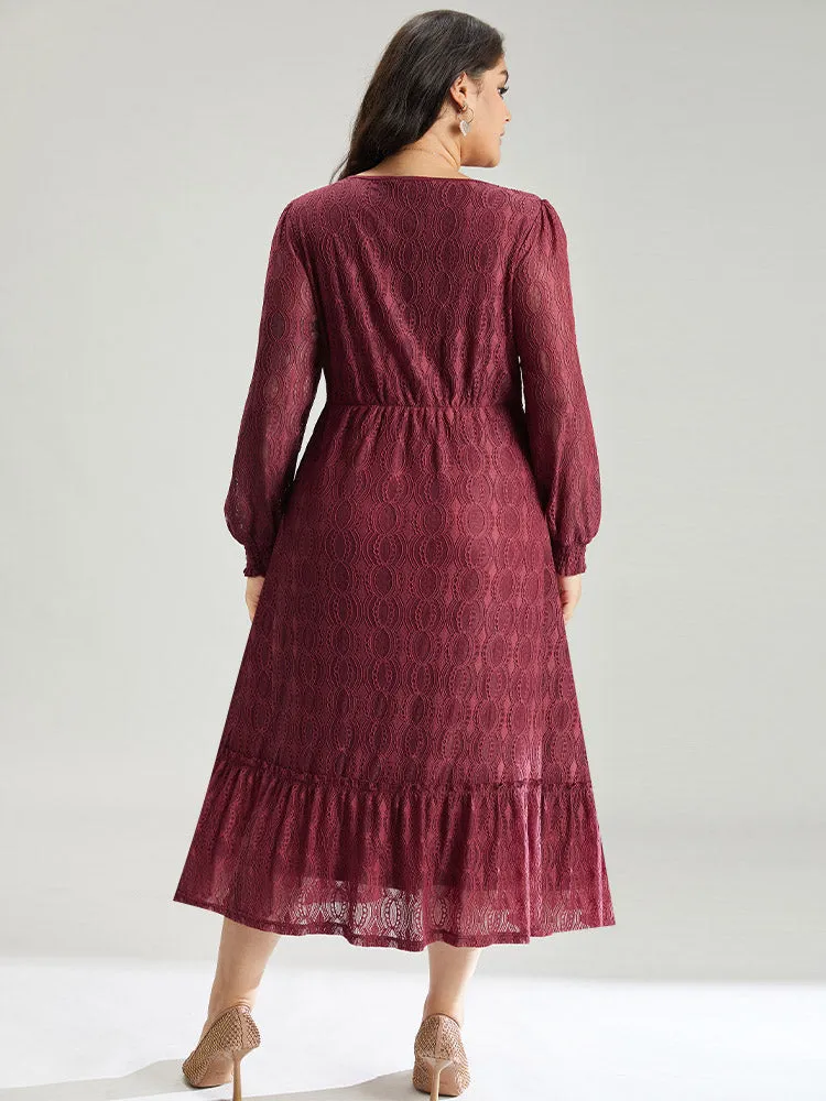 Contrast Lace Button Detail Shirred Ruffle Hem Dress sold by Bloomchic product image thumbnail 4
