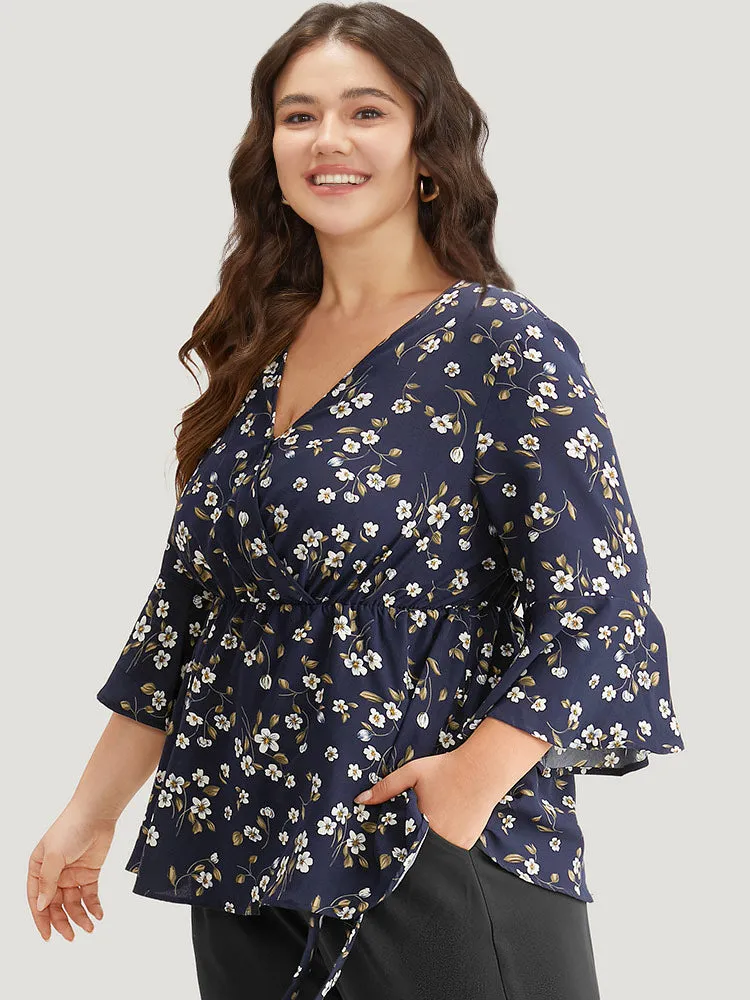 Floral Wrap Flutter Sleeve Woven Blouse sold by Bloomchic product image thumbnail 4