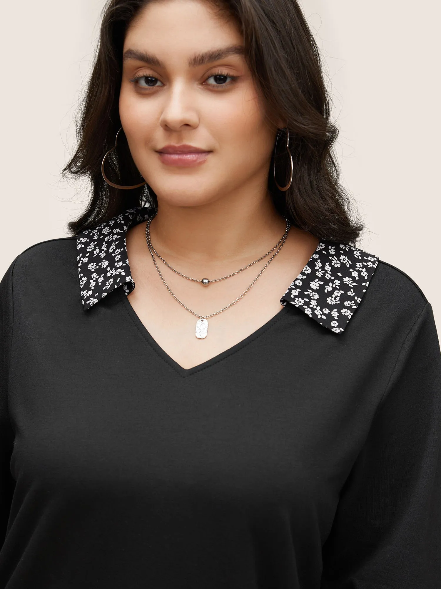 Ditsy Floral Patchwork Shirt Collar Sweatshirt sold by Bloomchic product image thumbnail 4