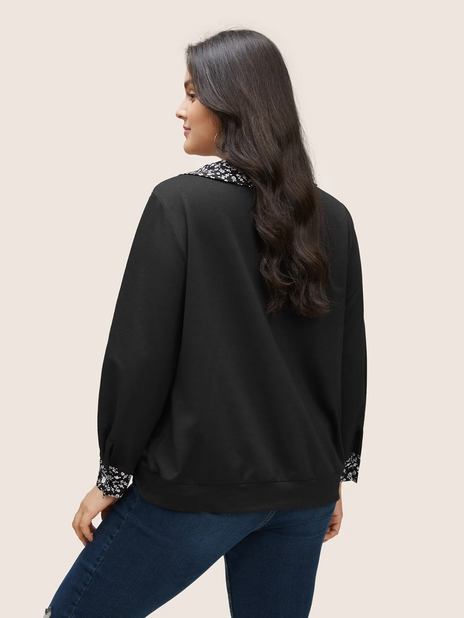 Ditsy Floral Patchwork Shirt Collar Sweatshirt sold by Bloomchic product image thumbnail 2