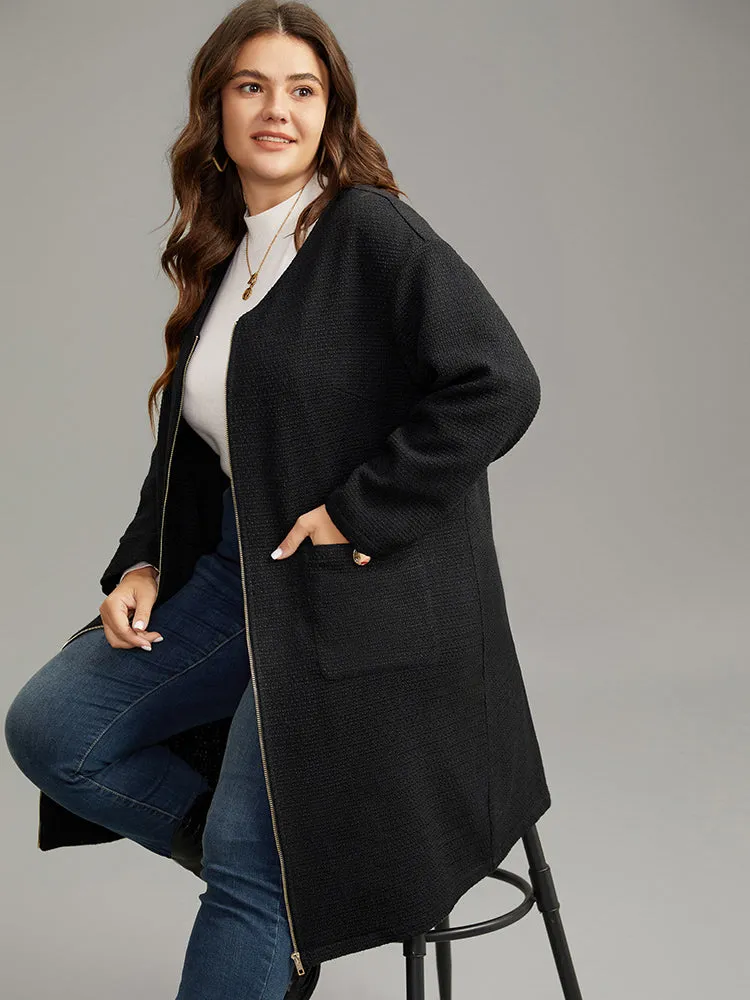 Solid Tweed Pocket Metai Detail Zipper Coat sold by Bloomchic