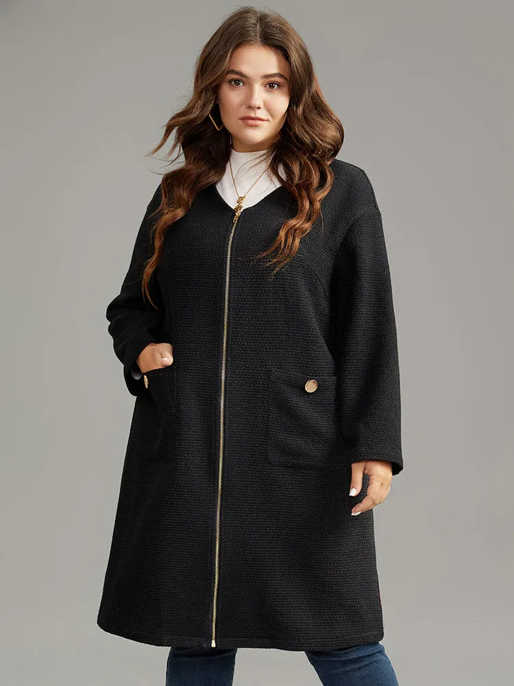 Solid Tweed Pocket Metai Detail Zipper Coat sold by Bloomchic product image thumbnail 2