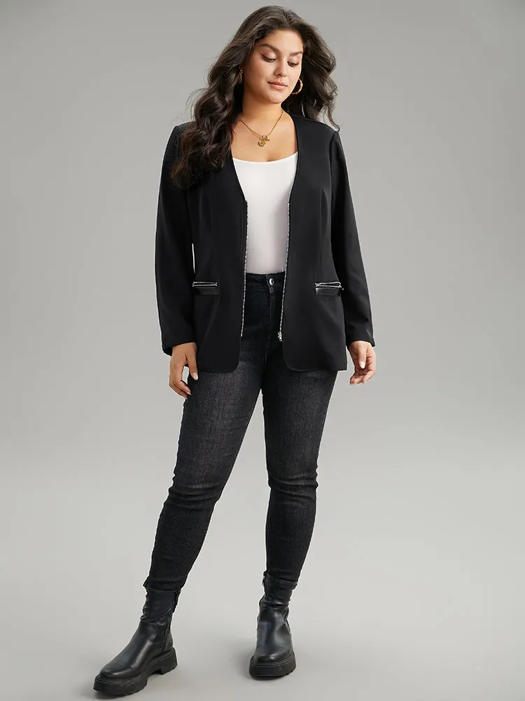 Solid Zipper Fly Pocket Blazer sold by Bloomchic product image thumbnail 3