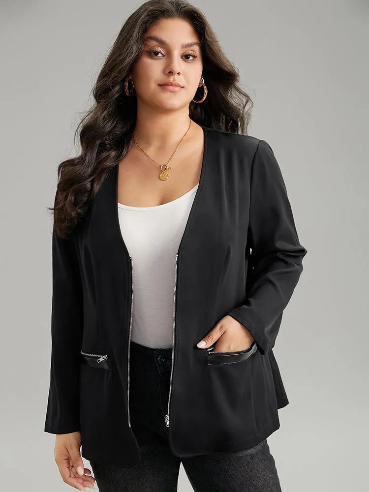 Solid Zipper Fly Pocket Blazer sold by Bloomchic