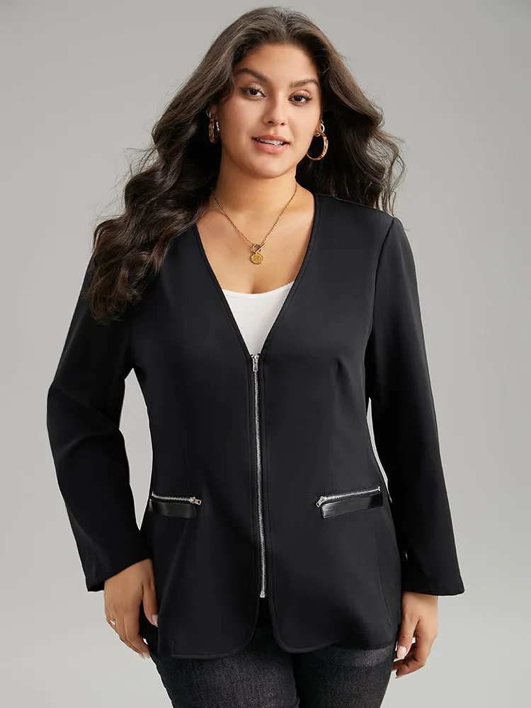 Solid Zipper Fly Pocket Blazer sold by Bloomchic product image thumbnail 4