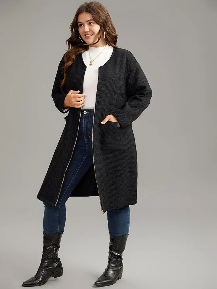 Solid Tweed Pocket Metai Detail Zipper Coat sold by Bloomchic product image thumbnail 3