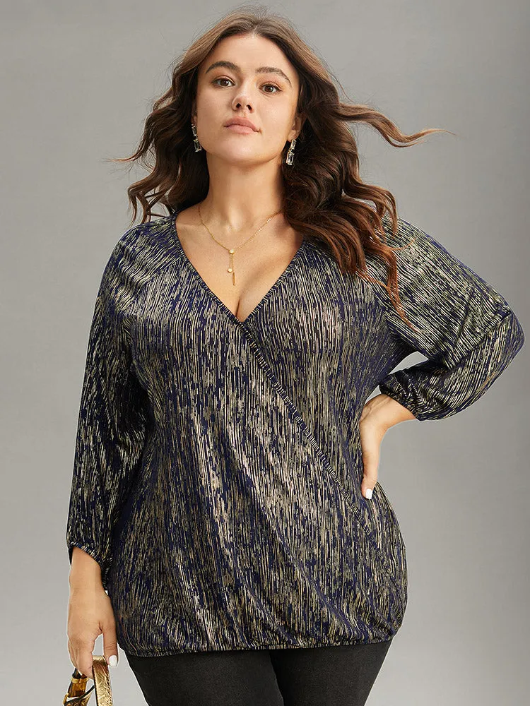 Glitter Galaxy Wrap Lantern Sleeve Blouse sold by Bloomchic