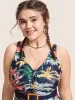 Tropical Print Gathered Belted One Piece Swimsuit sold by Bloomchic