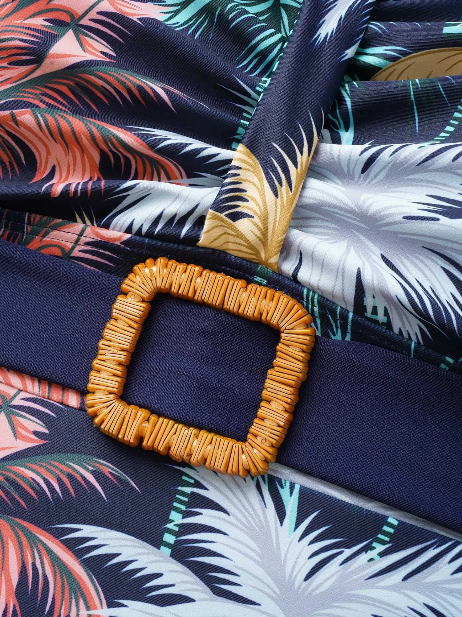 Tropical Print Gathered Belted One Piece Swimsuit sold by Bloomchic product image thumbnail 5