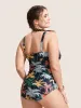 Tropical Print Gathered Belted One Piece Swimsuit sold by Bloomchic