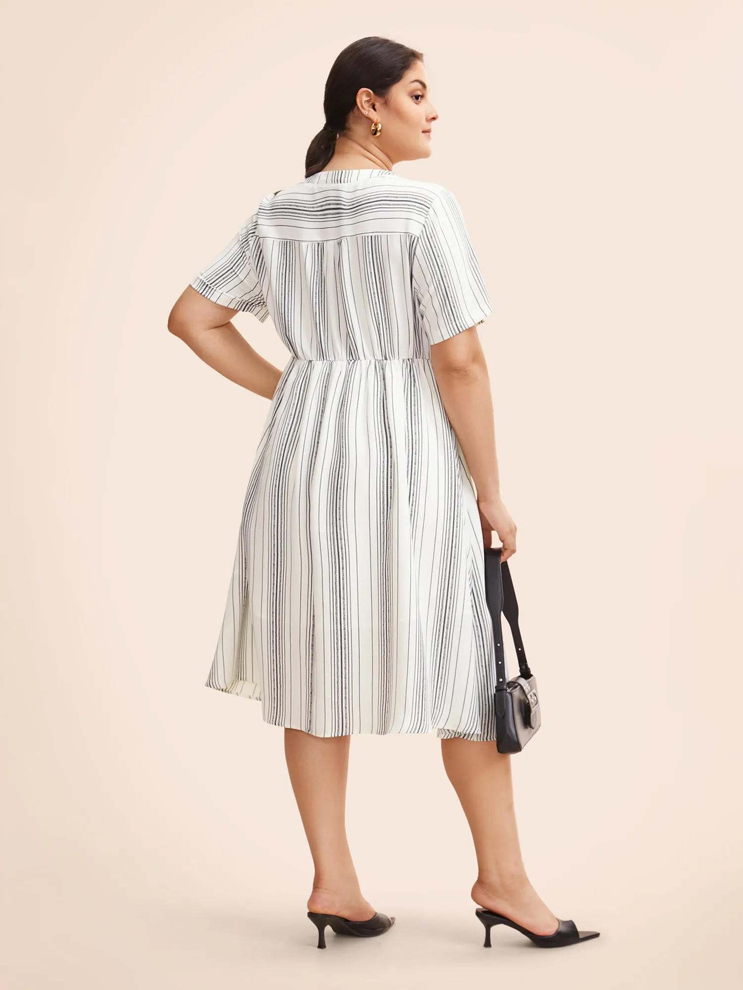 Round Neck Striped Button Up Midi Dress sold by Bloomchic product image thumbnail 5