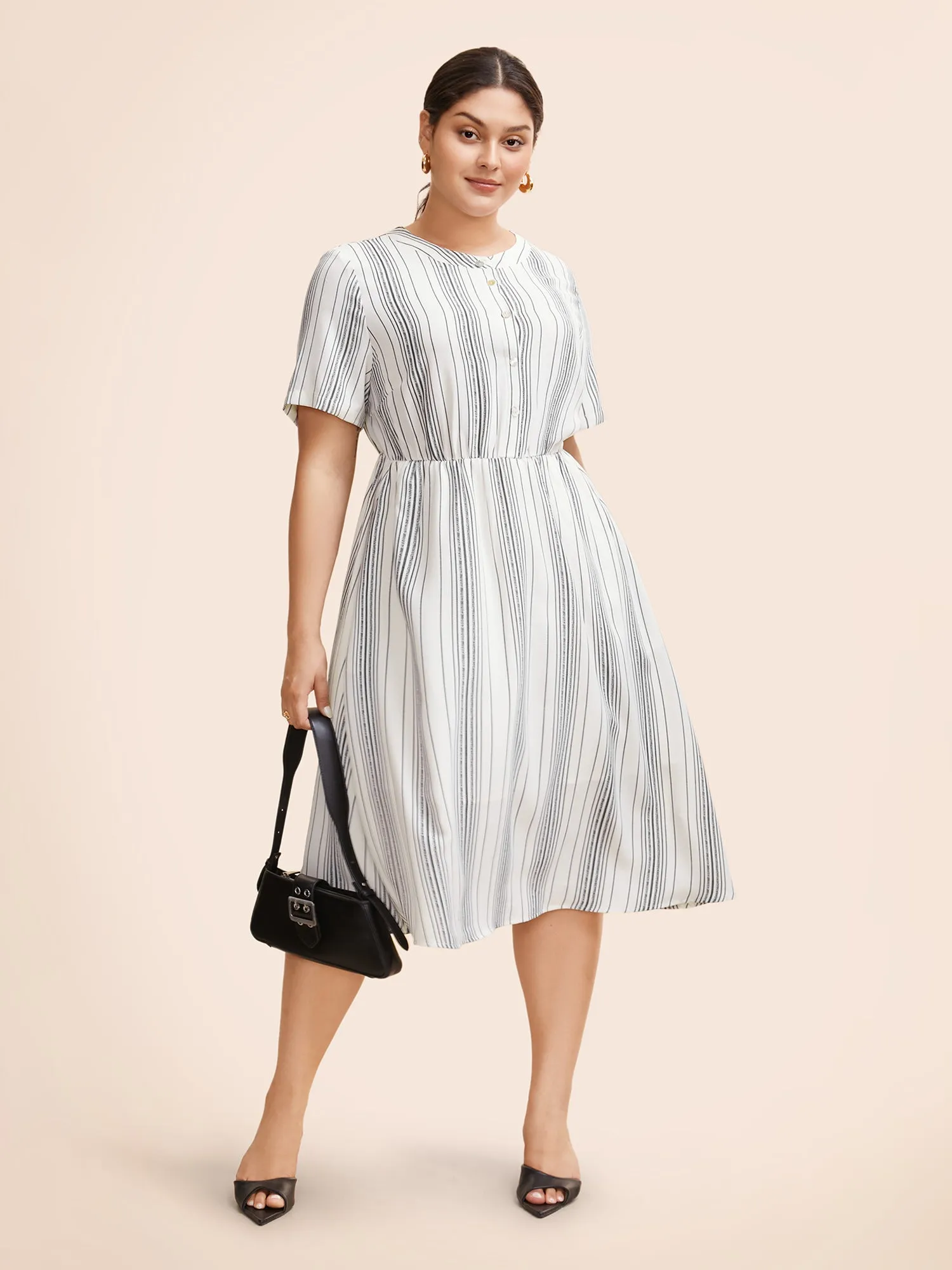 Round Neck Striped Button Up Midi Dress sold by Bloomchic product image thumbnail 4