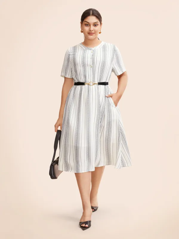Round Neck Striped Button Up Midi Dress sold by Bloomchic