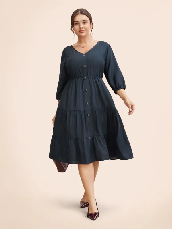 V Neck Ruffle Layered Hem Dress sold by Bloomchic