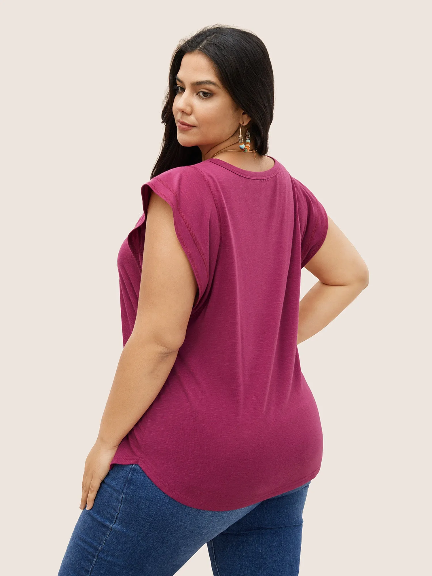 Crew Neck Solid Ruffle Cap Sleeve T-shirt sold by Bloomchic product image thumbnail 2