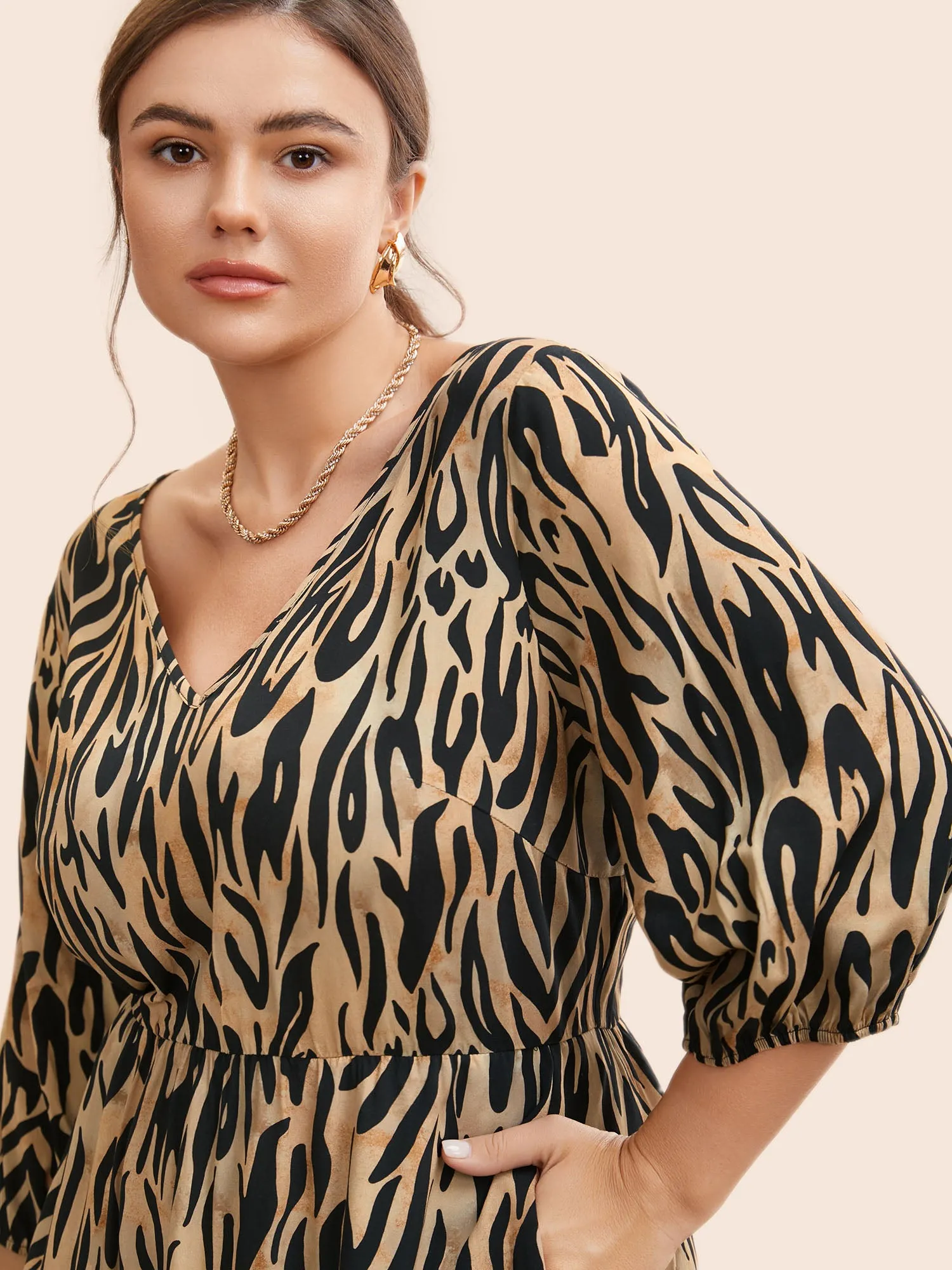 Leopard Print Tie Knot Lantern Sleeve Dress sold by Bloomchic product image thumbnail 4