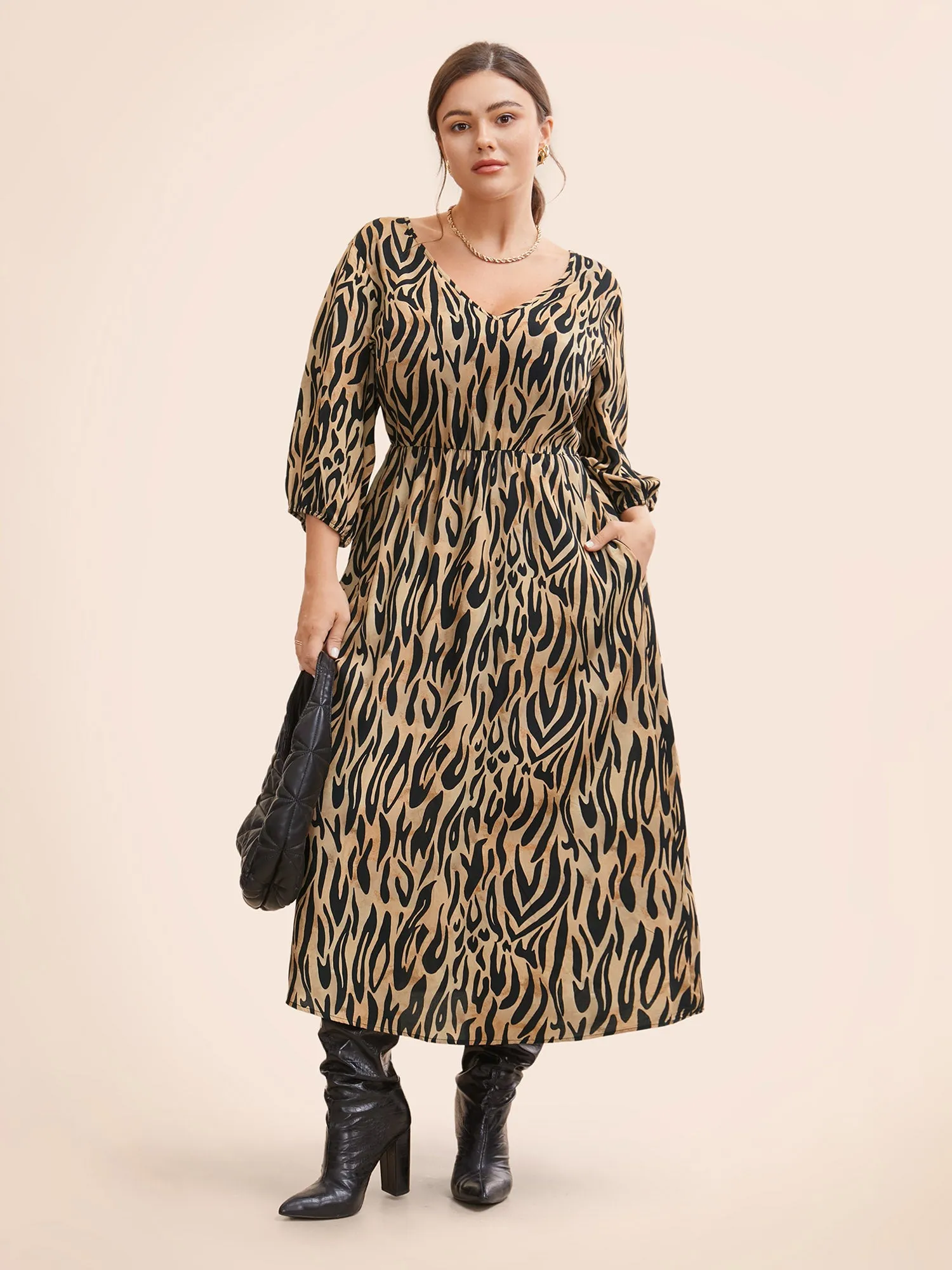 Leopard Print Tie Knot Lantern Sleeve Dress sold by Bloomchic