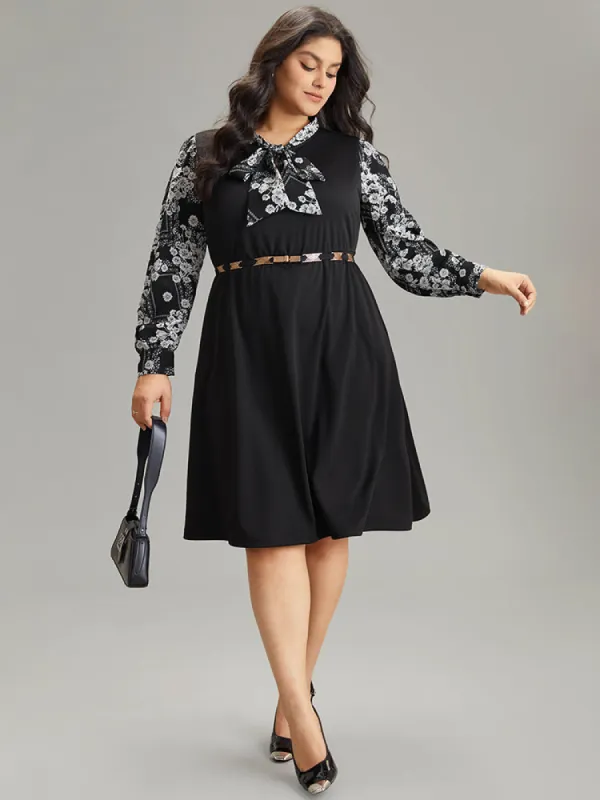 Geo Graphic Knot Neck Patchwork Elastic Waist Dress sold by Bloomchic