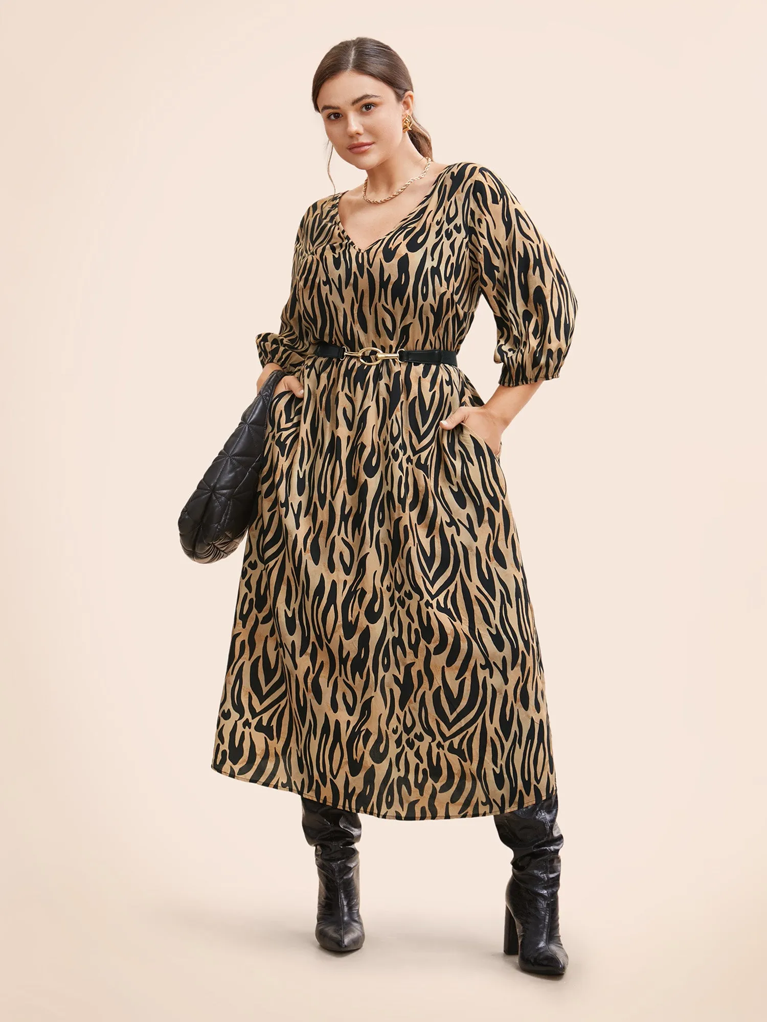 Leopard Print Tie Knot Lantern Sleeve Dress sold by Bloomchic product image thumbnail 3