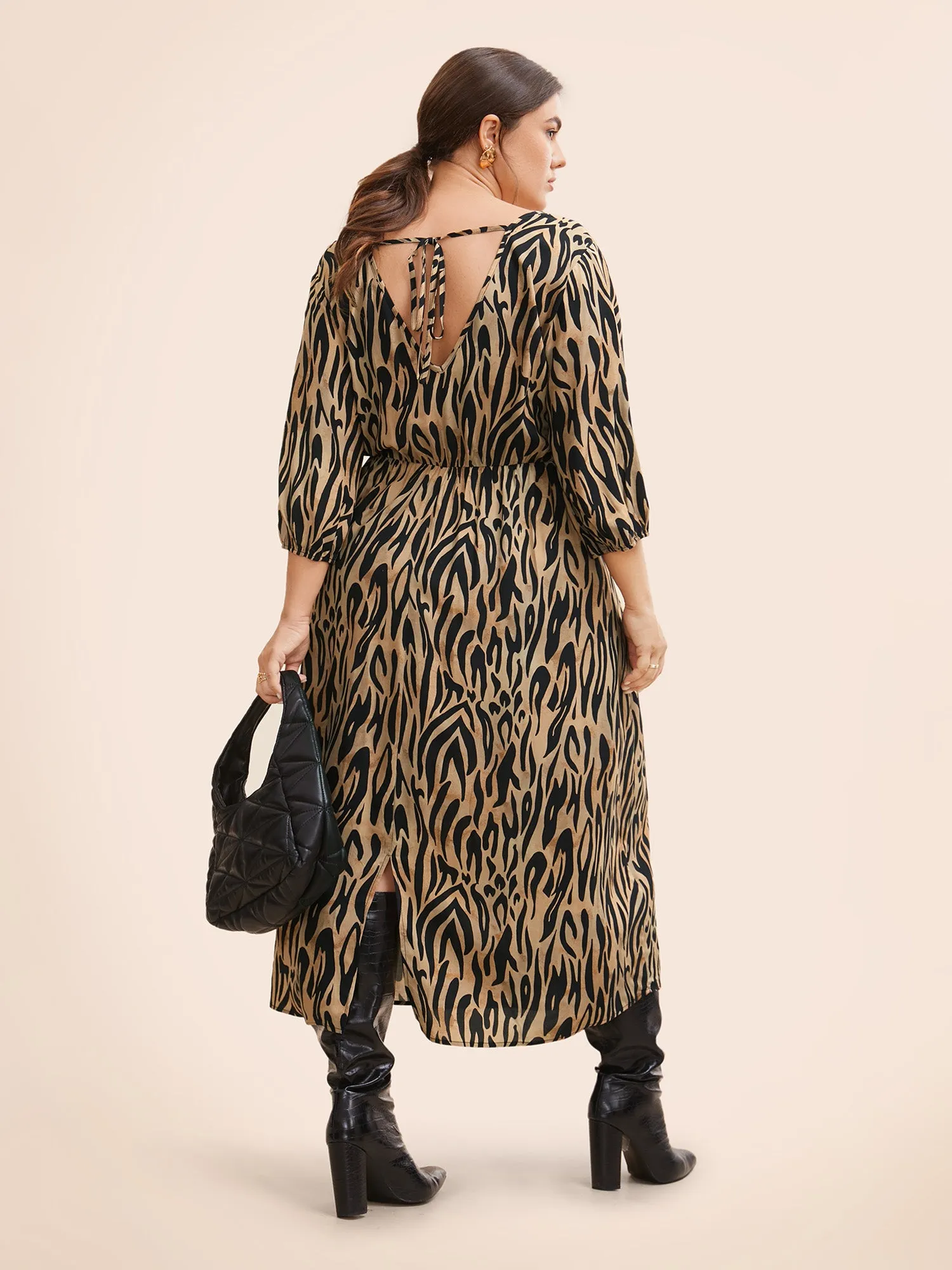 Leopard Print Tie Knot Lantern Sleeve Dress sold by Bloomchic product image thumbnail 2
