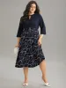 Geometric Contrast Keyhole Elastic Waist Dress sold by Bloomchic