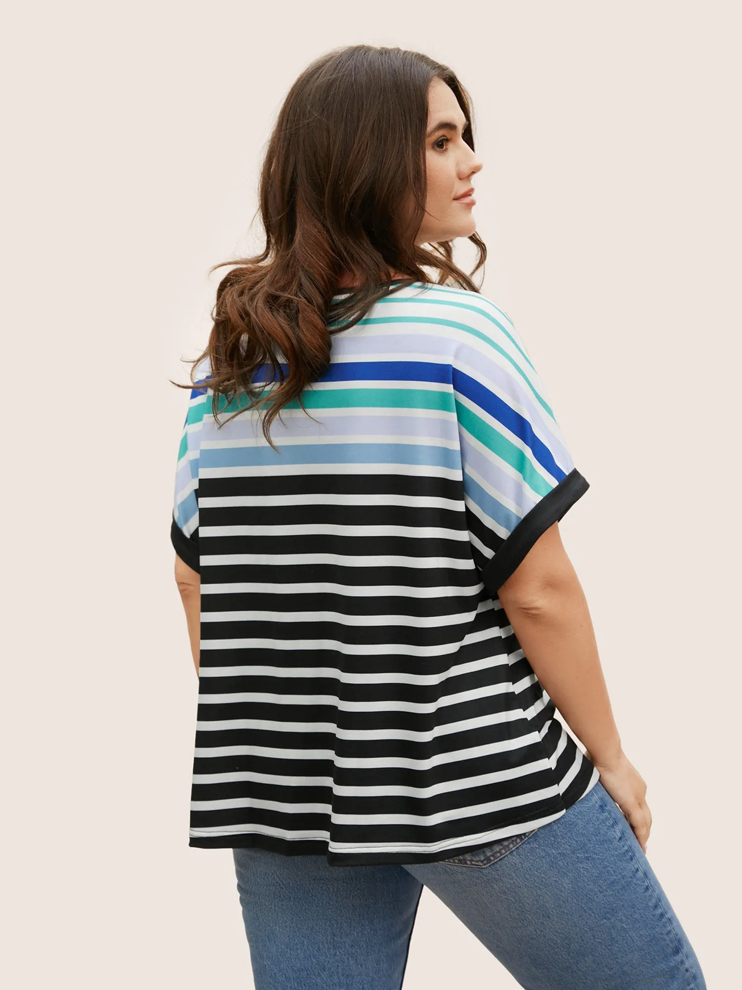 Colored Striped Boat Neck Batwing Sleeve T-shirt sold by Bloomchic product image thumbnail 4