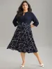 Geometric Contrast Keyhole Elastic Waist Dress sold by Bloomchic