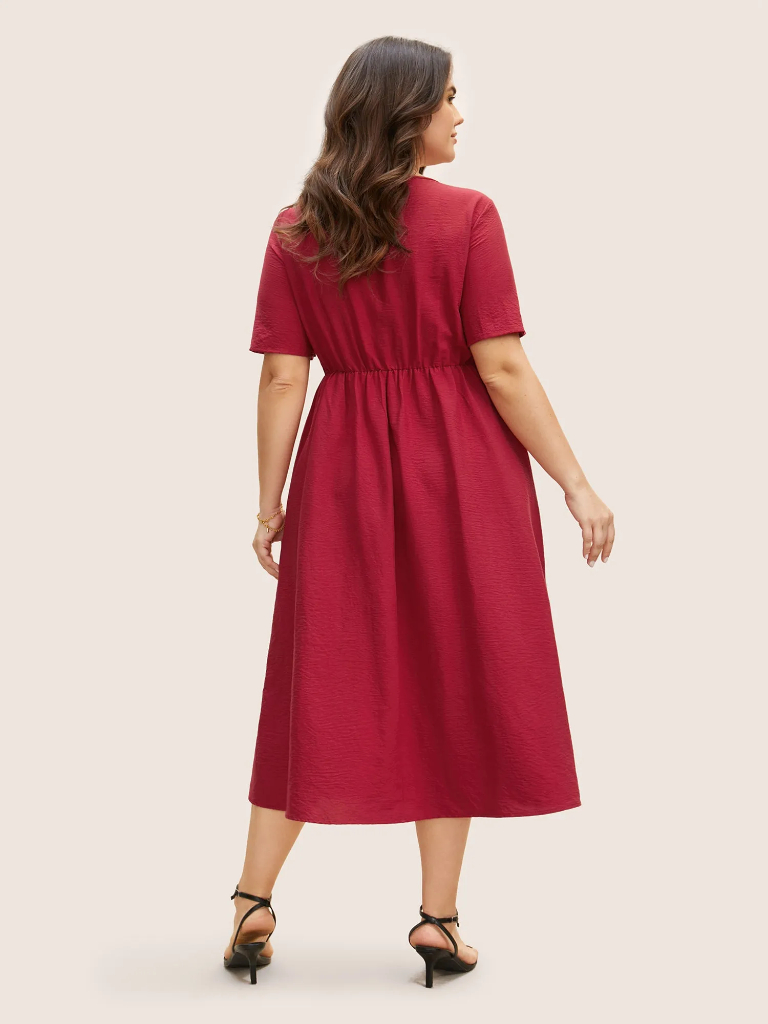 Solid Square Neck Button Detail Midi Dress sold by Bloomchic product image thumbnail 4