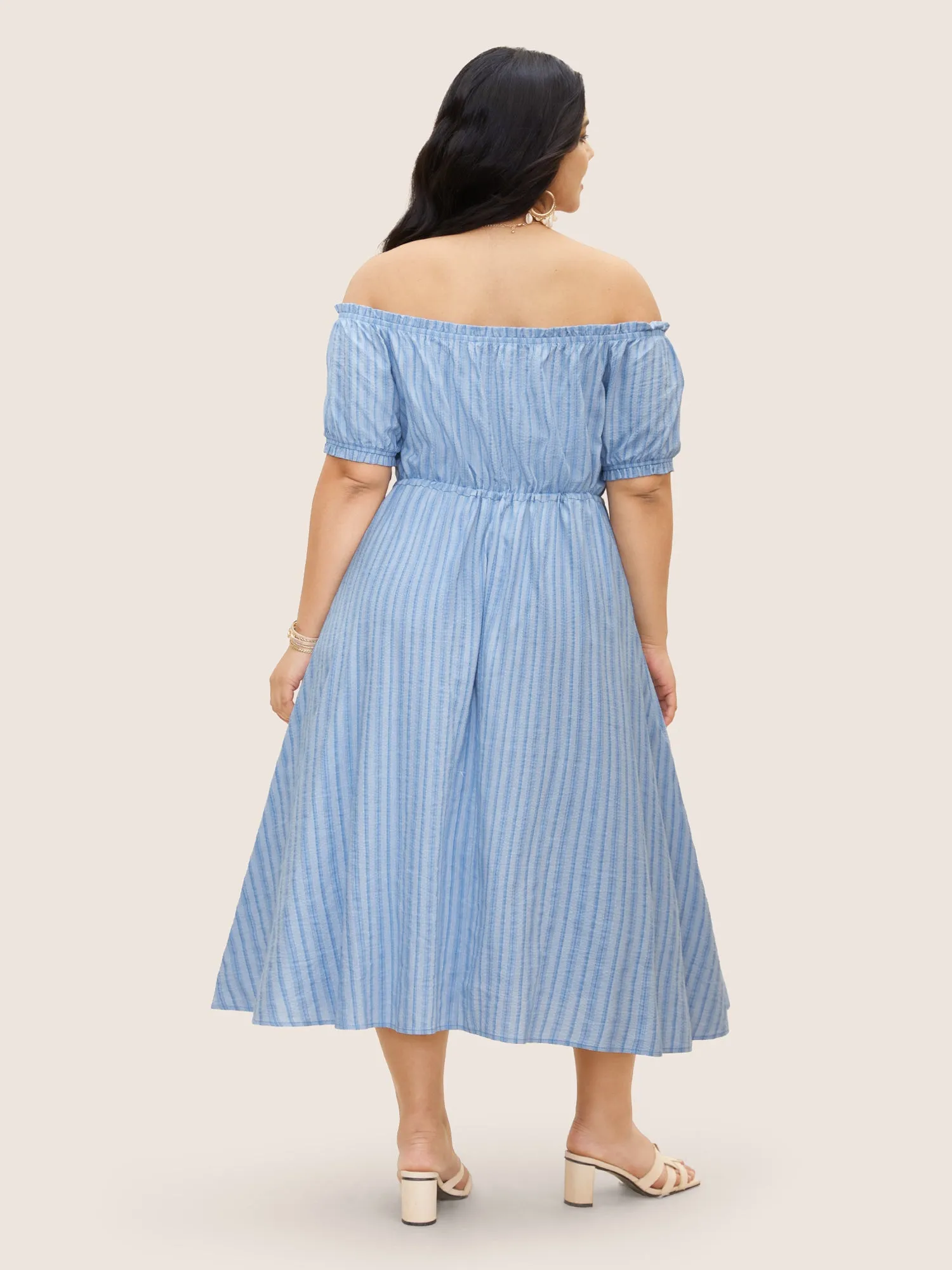 Off Shoulder Striped Frill Trim Tassels Dress sold by Bloomchic product image thumbnail 3