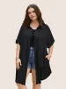 Rayon Shirt Collar Cuffed Sleeve Pocket Blouse sold by Bloomchic