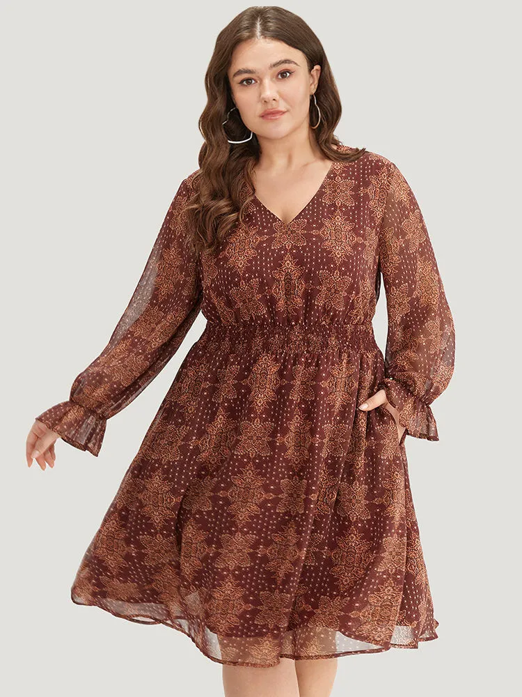 Bandana Print Elastic Waist Flutter Trim Dress sold by Bloomchic product image thumbnail 5