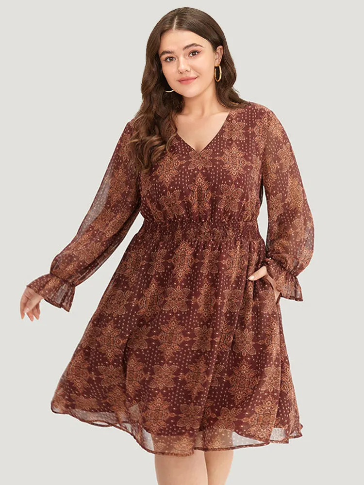 Bandana Print Elastic Waist Flutter Trim Dress sold by Bloomchic