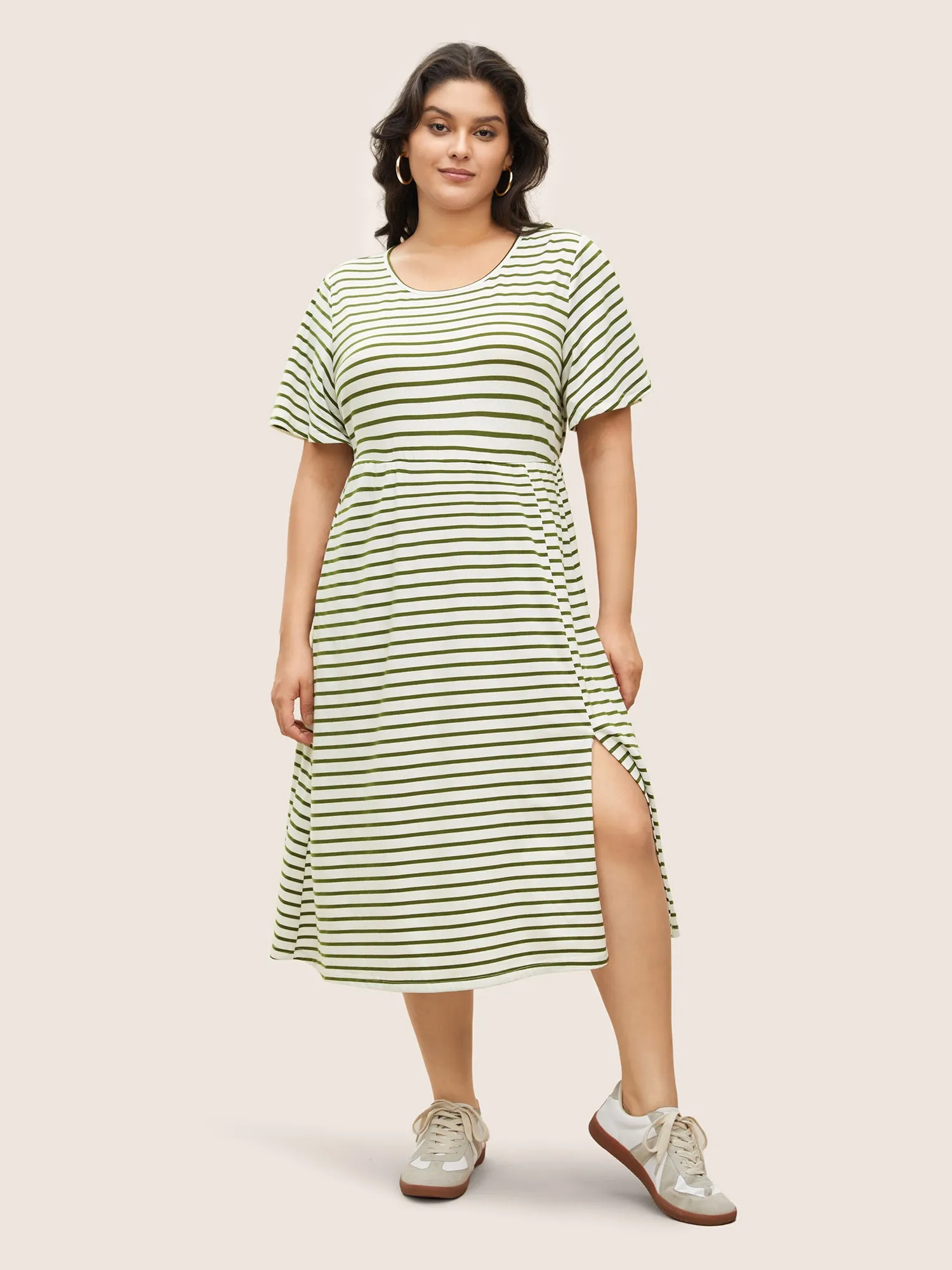 Stripes Round Neck Split Side Pocket Dress sold by Bloomchic