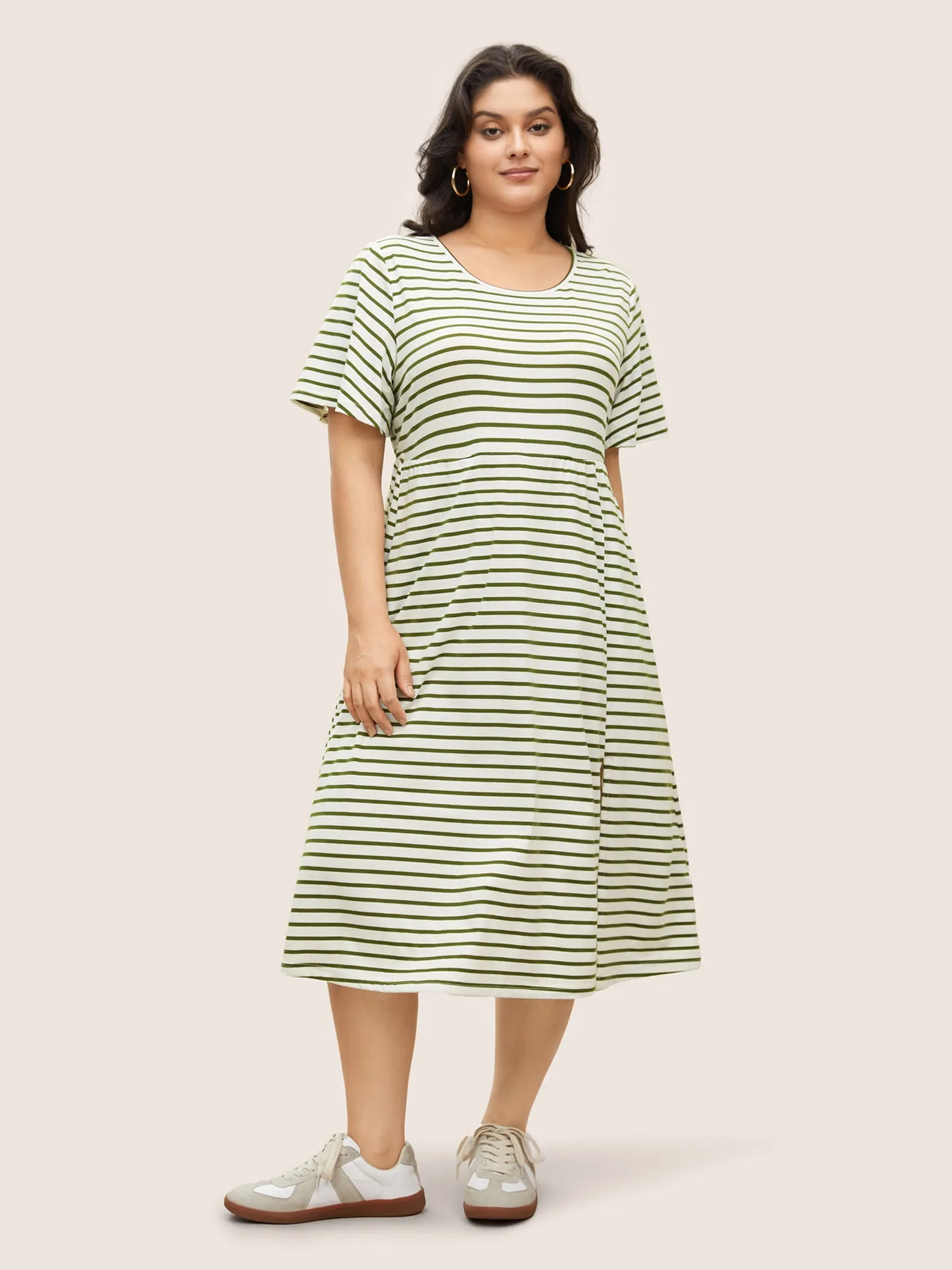 Stripes Round Neck Split Side Pocket Dress sold by Bloomchic product image thumbnail 2