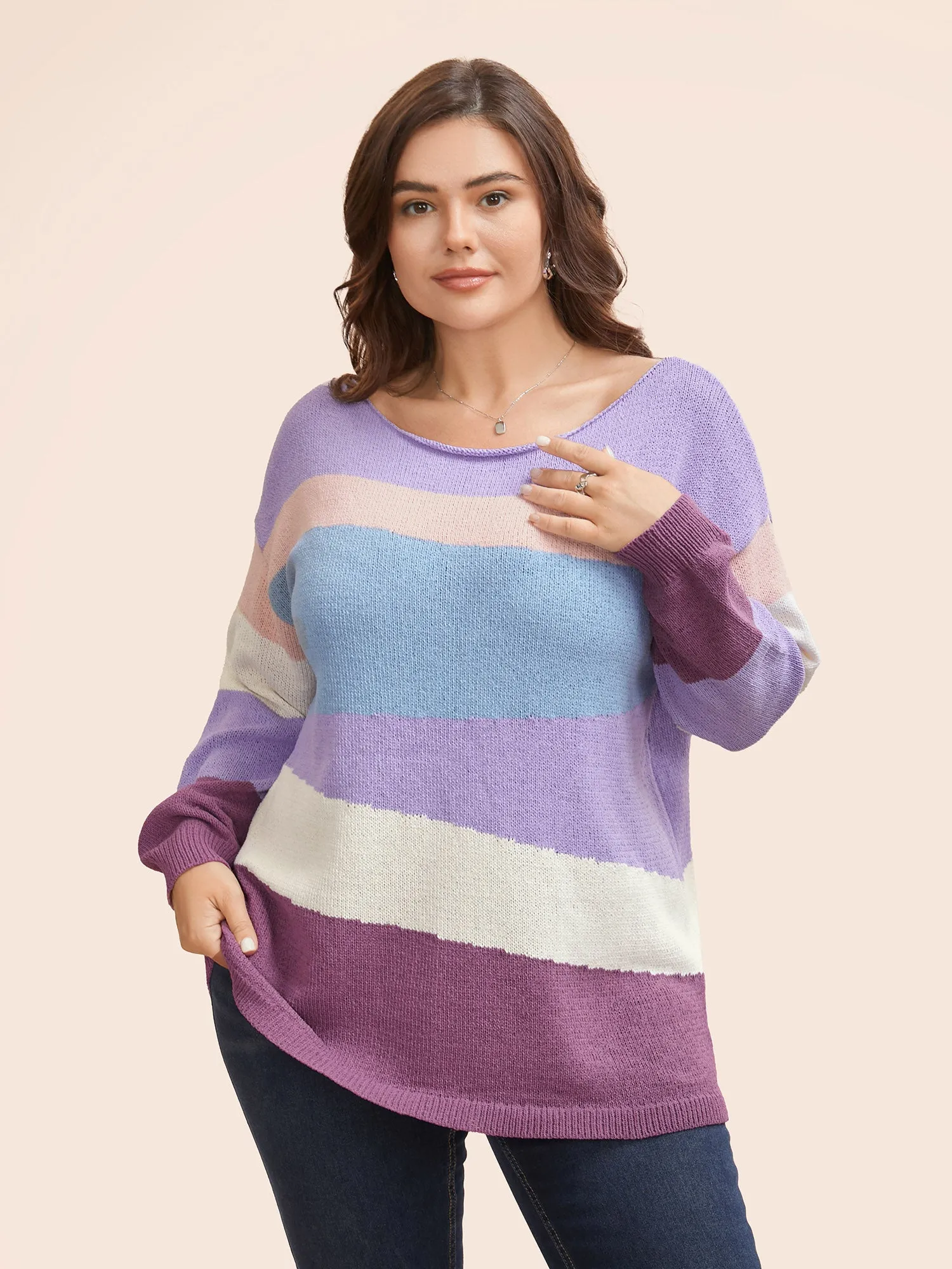 Colorblock Contrast Boat Neck Drop Shoulder Pullover sold by Bloomchic