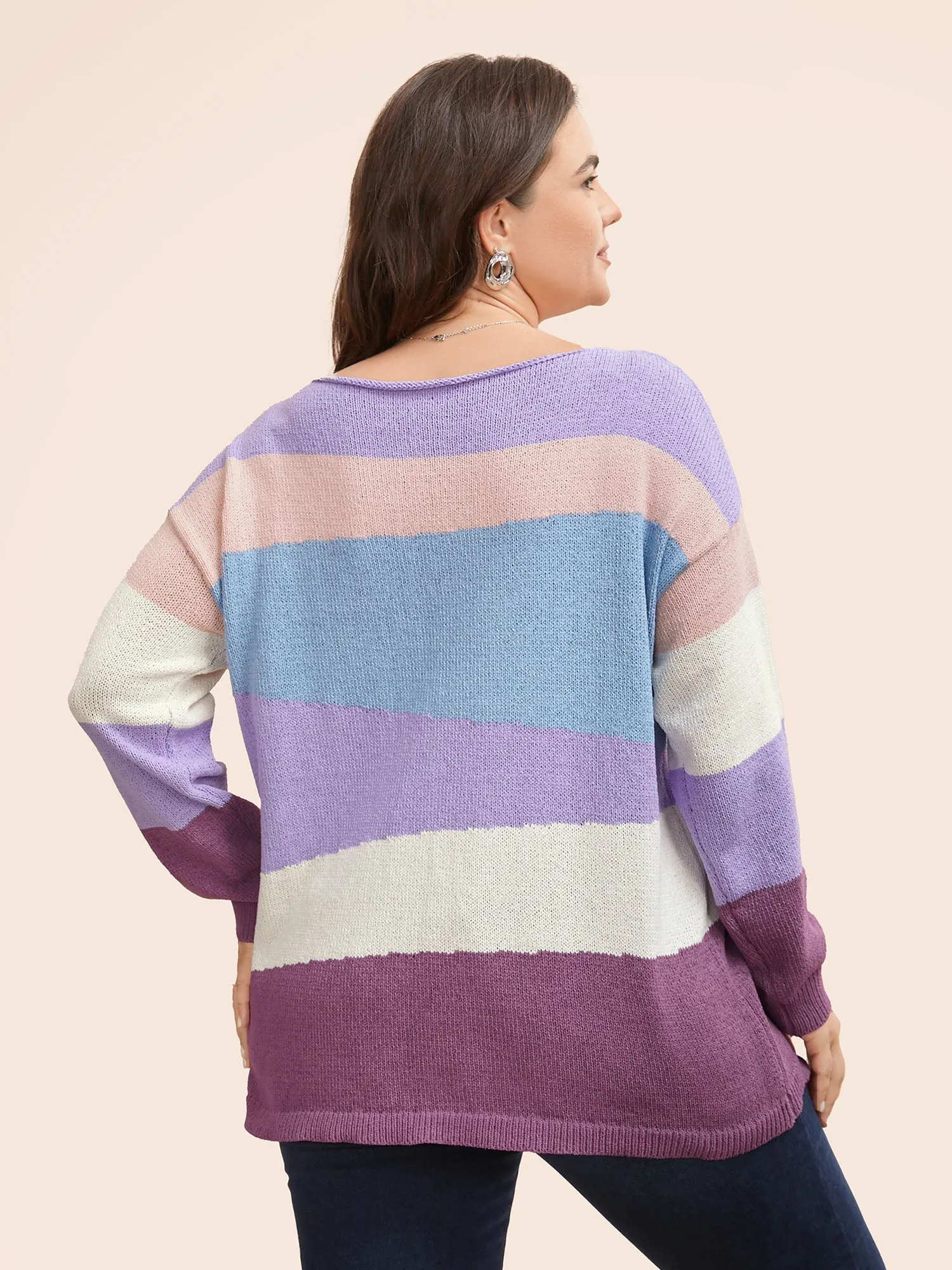 Colorblock Contrast Boat Neck Drop Shoulder Pullover sold by Bloomchic product image thumbnail 2