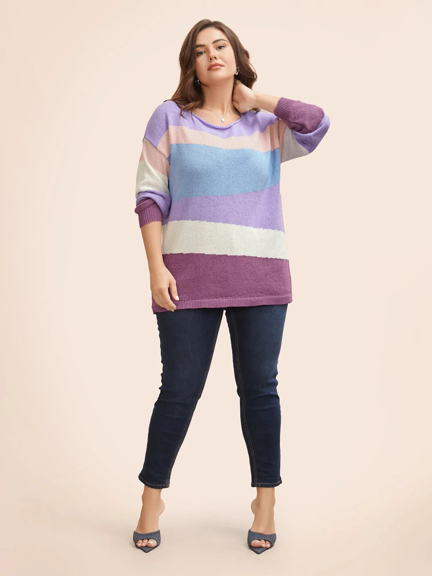 Colorblock Contrast Boat Neck Drop Shoulder Pullover sold by Bloomchic product image thumbnail 3