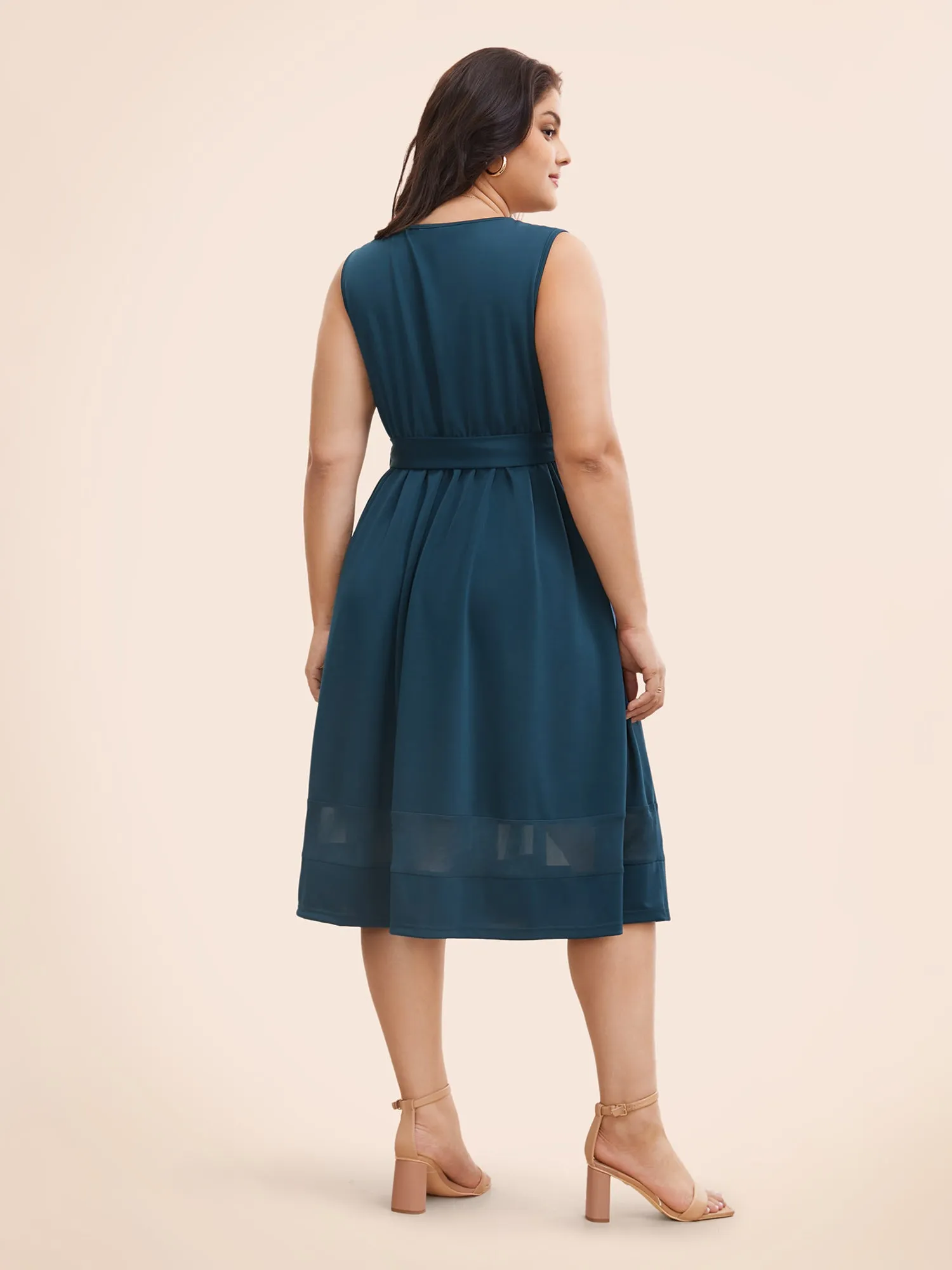 Round Neck Patchwork Mesh Belted Tank Dress sold by Bloomchic product image thumbnail 3