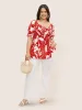 Tropical Print Bowknot Shirred Lantern Sleeve Blouse sold by Bloomchic