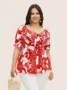 Tropical Print Bowknot Shirred Lantern Sleeve Blouse sold by Bloomchic