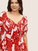 Tropical Print Bowknot Shirred Lantern Sleeve Blouse sold by Bloomchic