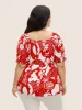Tropical Print Bowknot Shirred Lantern Sleeve Blouse sold by Bloomchic