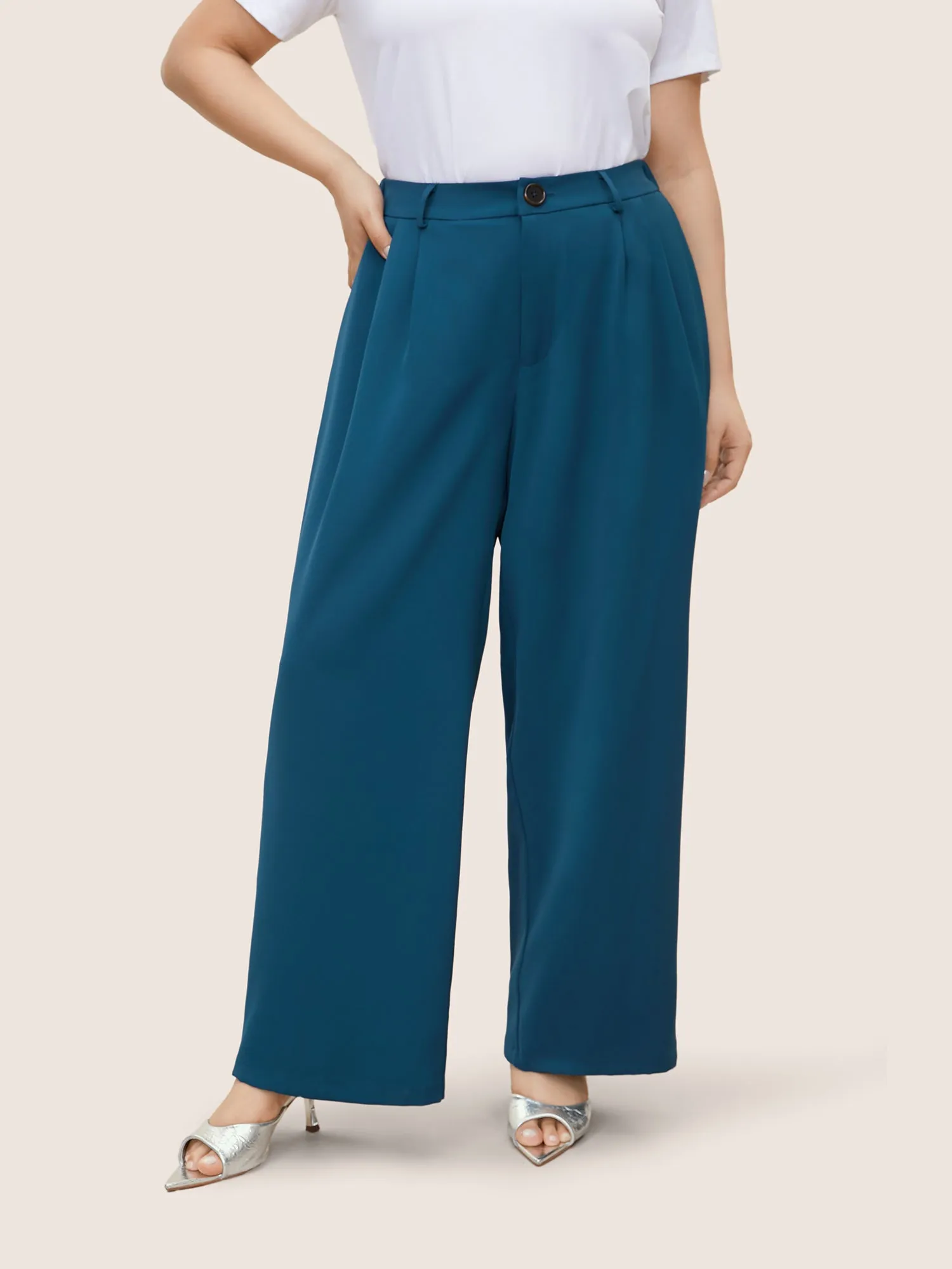 Solid Elastic Waist Straight Leg Pants sold by Bloomchic