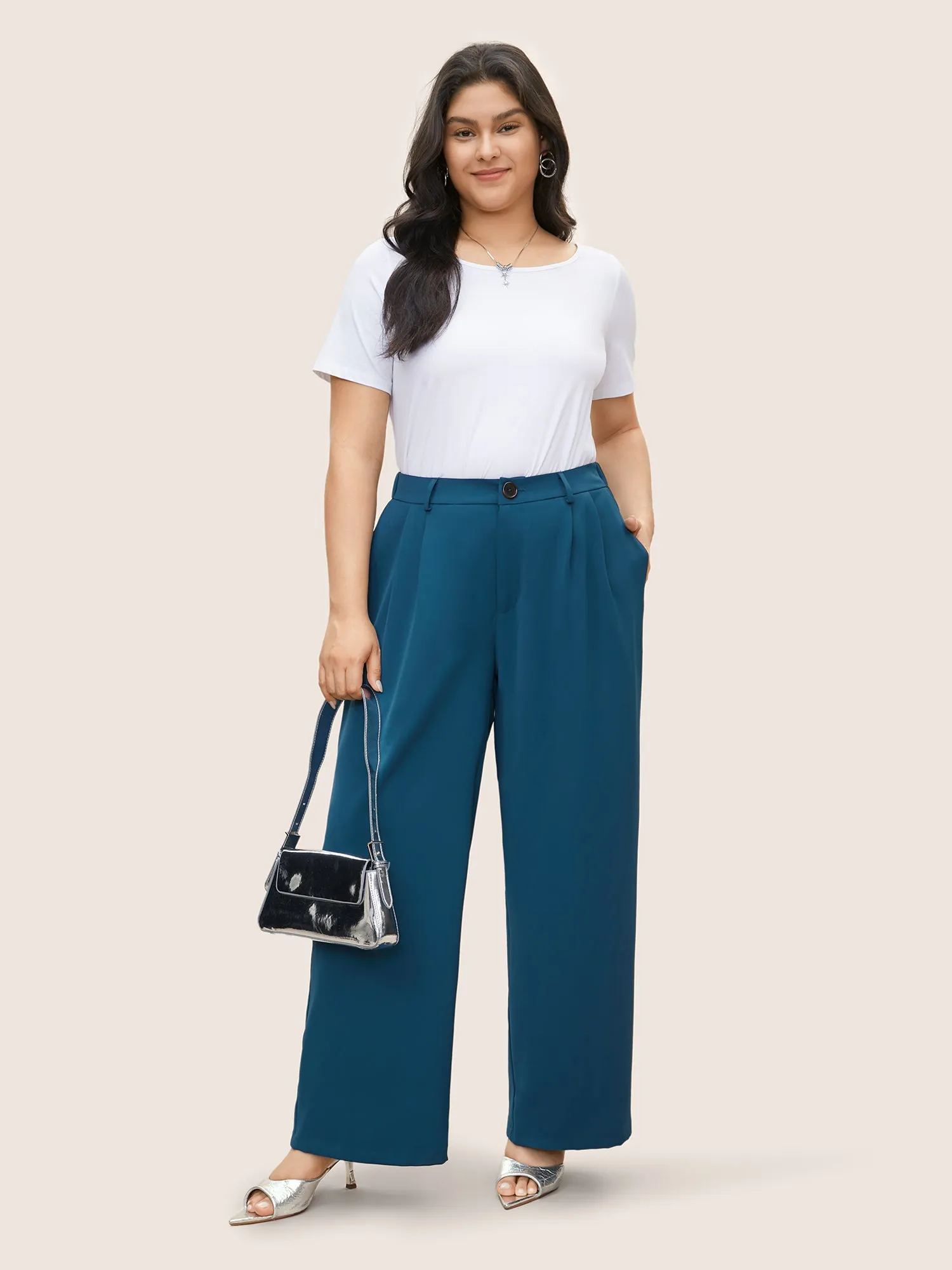 Solid Elastic Waist Straight Leg Pants sold by Bloomchic product image thumbnail 3